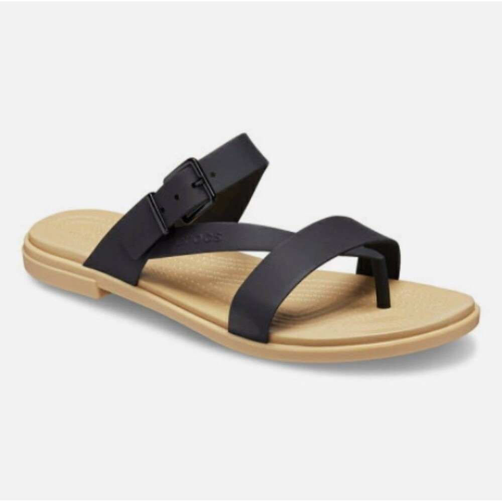 Crocs Tulum Toe Post Sandals Black Strappy Flat Comfort  Women 10 Lightweight